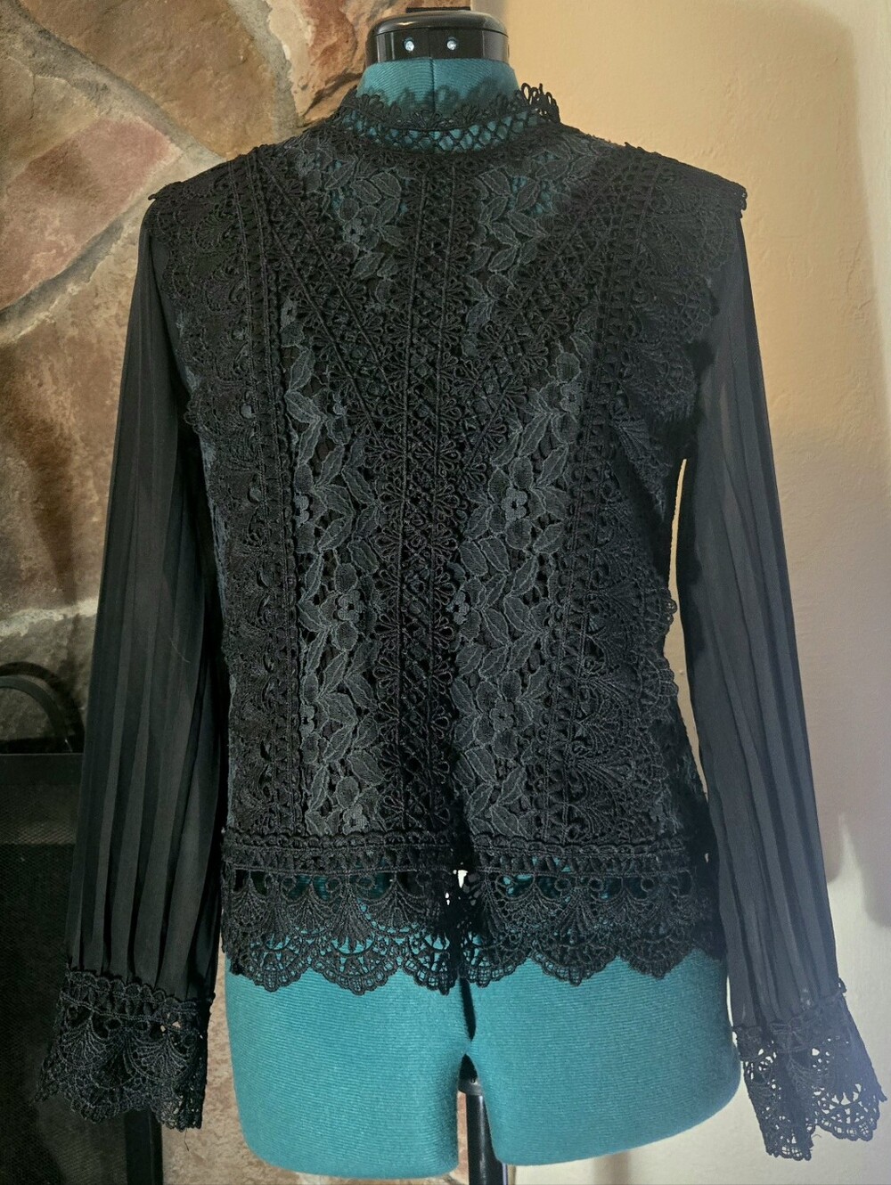 Lace Dark Academia Blouse With Pleated Sleeves - Victorian Gothic Romance